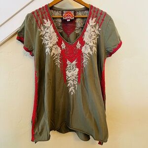 Johnny Was Camille Drape Knit Tunic Tshirt Top VTG